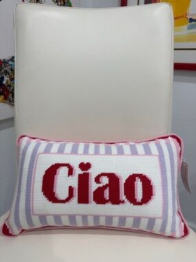 cupcakes & cashmere 'Ciao' Knit Accent Pillow in Red, Pink, Lavender, White